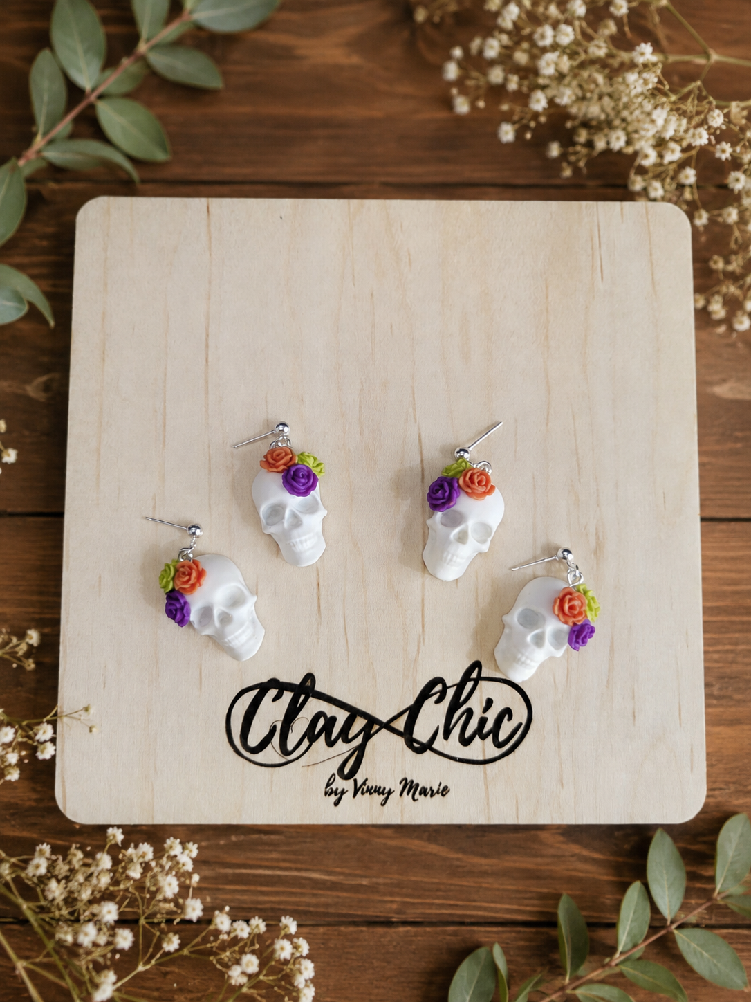 Floral Skull Dangles